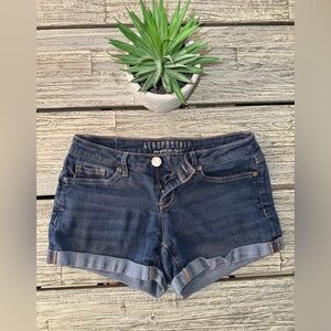 Aeropostale Women's Dark Blue Cuffed Denim Shorts, Sz 0